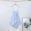 Sexy light blue deep V-neck backless pleated party dress with delicate straps - S / Light Blue