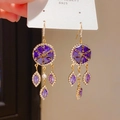 S925 silver vintage earrings with geometric purple gemstones and gold finish - Style 50# Ear Hook-Gold-Purple