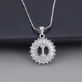 Silver letter I round pendant necklace with rectangular zircon and box chain - Letter I / Silver