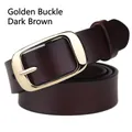 Genuine dark brown leather belt for women with a classic gold pin buckle - Gold Buckle - Coffee