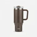 40oz Tyeso stainless steel insulated tumbler with handle and straw in matte brown - Mocha Brown