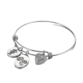 Silver adjustable wire bracelet with heart, girl silhouette, and flower pendants - Steel Color October (KB158051-Z)