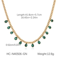 Detailed size chart for gold tassel necklace with green drop-shaped zircon pendants - Green Water Drop Pendant Necklace (HC-N40506-GN)