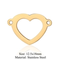 Golden heart stainless steel connector charm for DIY jewelry making 12.5x18mm - Heart (JA365-2) / 5 Pieces / Gold