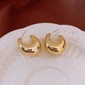 Polished chunky gold teardrop stud earrings with silver needles for women - J-Shaped Curved Gold (7# Steel Pin-Gold-J-Curve Studs)