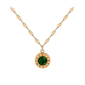 Collier en or rose avec chiffres romains et élégant pendentif émeraude verte sur chaîne - Collier Romain Strass Vert