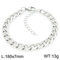 Pulsera clásica de cadena barbada de acero de titanio plateado con cierre de langosta, 180x7mm - Plata 7mm Cadena Cubana (KB202717-Z)