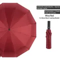 Automatic folding wine red umbrella with 105cm diameter and 12-rib black coating frame - 12-Rib Automatic Black Glue / Wine Red-12 Ribs