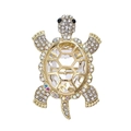 Detailed view of turtle brooch with faceted crystal and gold plated sparkling rhinestones - Turtle Shape / White