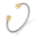 Classic two-tone twisted cable bracelet with gold accents and sparkling crystal pavé settings - Silver Gold Tone With White Rhinestone (Style 3)