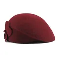 Elegant wine red wool felt beret for women featuring a side 3D flower decoration - M (56-58cm) / Burgundy