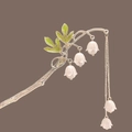 Silver lily of the valley hair pin with green leaves and white floral tassels - F0537 Lily of the Valley