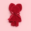Deep red bear-shaped coral fleece gift towel with 'Just for you' ribbon on pink background - Wine Red Bear