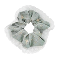 Green floral scrunchie with lace edge 12cm elastic hair tie for ponytails - Lace Trim Floral / Grey Green Floral