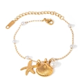 18k gold plated stainless steel starfish shell pearl bracelet with adjustable chain - Starfish Shell Pearl Bracelet (E117)