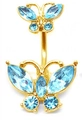 Sparkling butterfly belly button ring with light blue crystals in gold finish - Gold Lake Blue Zircon
