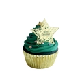 Green Christmas cupcake with gold star topper and Merry Christmas engraving - Gold Star Style 2
