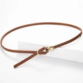 Fine ceinture en cuir marron pour robes et manteaux avec boucle en métal doré - Camel