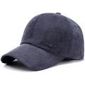 Dark grey-blue corduroy baseball cap with ear flaps and metallic side decoration - Corduroy Grey