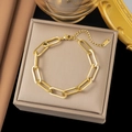 Elegant gold titanium paperclip chain bracelet with adjustable link and lobster clasp - Thick Paperclip Chain Gold