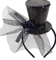 Halloween black sequined witch hat headband with black rose and mesh veil details - Black Ribbon Mesh