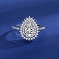 Silver pear-cut moissanite ring with halo setting on blue velvet background - Drip [platinum Gold] Ljz-145 / Adjustable Open