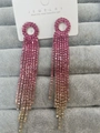 Long rhinestone tassel earrings with a gradient from deep pink to champagne gold - Gradient Pink Gold (ai-KE023RO-GD)