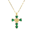 Collana a croce con pietre verdi a cuore e medaglione di Maria su catena dorata sottile - Verde