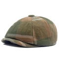 Gorra vintage de mezcla de lana con estampado de cuadros en verde oliva y camel - Cuadros Verdes
