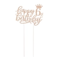 Glitzernde Roségold-Kuchendeko zum 6. Geburtstag mit Krone und Sternen - 6. Geburtstag (Stil 6) / Roségold