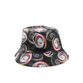 Detailed view of colorful 3D galaxy vortex print on black bucket hat with stitched brim - One Size / Black Colorful Spiral Pattern (02)