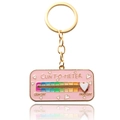 Pink rectangular enamel keychain with adjustable rainbow slider and golden keyring - Pink Gauge Keychain / Mood Meter Keychain