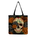 Detail of floral sugar skull canvas tote bag featuring Mexican art and orange roses - Mexican Skull and Orange/Grey Roses Print (hm6664)