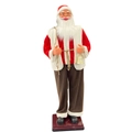 Père Noël animé chantant et dansant de 1,8m avec cloche dorée et socle rouge stable - Père Noël avec Gilet Blanc 1,8m