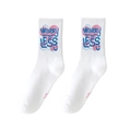 White crew sport socks featuring a blue Worry Less graphic and pink heart design - One Size (Plus Size) / WORRY LESS Heart / White No.06