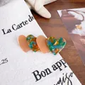 Minimalist heart-shaped acetate hair clip in apricot and multi-color patchwork design - Orange Green (6.5cm)