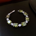 Bracelet argenté ajustable avec zircons vert émeraude carrés et cristaux blancs - Style 65# Argent Vert Large