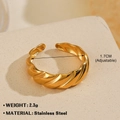 Adjustable golden stainless steel croissant twist ring with vintage textured finish - Twisted Weave 567 / Gold