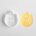 Cartoon bear with gift box cookie mold set including white stamper and yellow biscuit - E0832-Bear