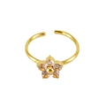 Adjustable gold plated stainless steel ring with a purple gemstone flower design - Flower Design (673) / Adjustable Open / Pink Zirconia/Gold