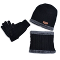 Ensemble d'hiver 3 pièces tricoté avec bonnet, écharpe et gants doublés de peluche grise - Noir Adultes