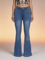 Retro χαμηλόμεσο slim fit τζιν καμπάνα για ψηλές γυναίκες σε μπλε χρώμα με vintage πλύσιμο - XS / Μπλε ζαφείρι