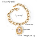 Goldenes Titanstahl-Gliederarmband mit ovalem Glassteinanhänger und Maßen - Gold Armband