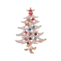 Broche de árbol de Navidad brillante con diamantes de colores en metal dorado pulido - Árbol de Navidad Blanco (C379-A)