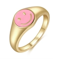Minimalist 18K gold plated ring featuring a pink enamel disc with yellow smiley face - US 7 / Pink Smiley Face