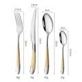 Golden diamond texture stainless steel cutlery set with size and weight details - Gold Handle 4-Piece Set