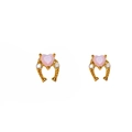 Pink heart-shaped stud earrings with gold horseshoe frame and crystal accents - Heart Horseshoe / Gold