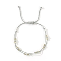 Minimalist double-strand woven bracelet in grey with gold beads and adjustable cord - Gray