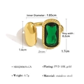 Adjustable 18K gold plated stainless steel ring with rectangular green zircon stone - Green