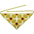 Handmade crochet green headscarf with yellow sunflower pattern and white knitted edges - Green Sunflower